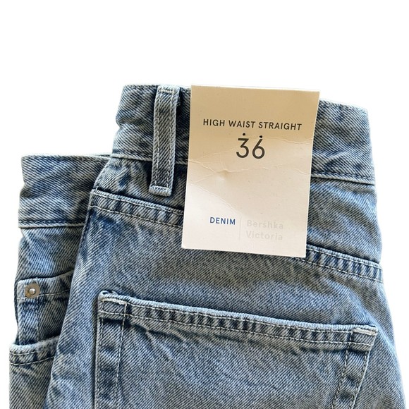 New BERSHKA Womens Blue Jeans Straight Fit High Rise Denim Pants Size US 4/EU 36 - Picture 12 of 13